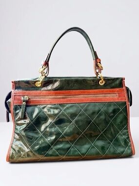 Cavalcanti Dark Forest Green Quilted Patent Leather Tote Handbag